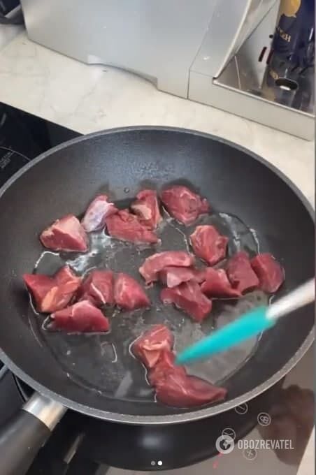 Frying beef