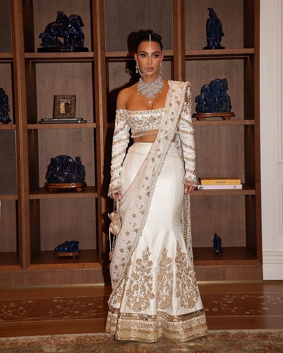 Kim Kardashian showed details of a luxurious diamond outfit for the Indian billionaires' ''wedding of the year''. Photo