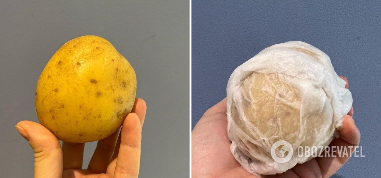 Jacket potatoes in a microwave.