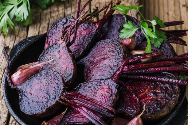 Baked beets for the dish.