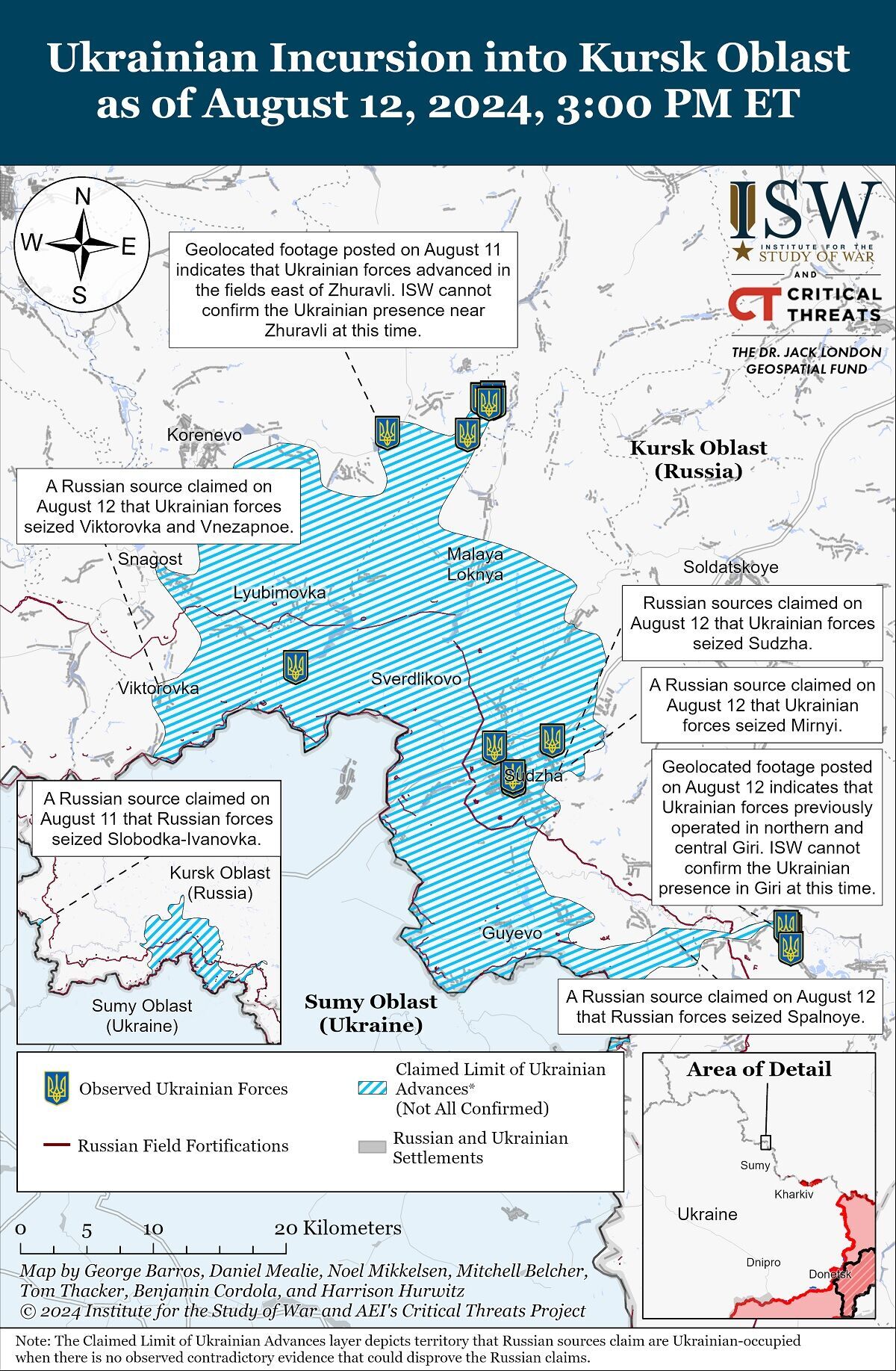 Mapa działań wojennych w regionie Kurska.