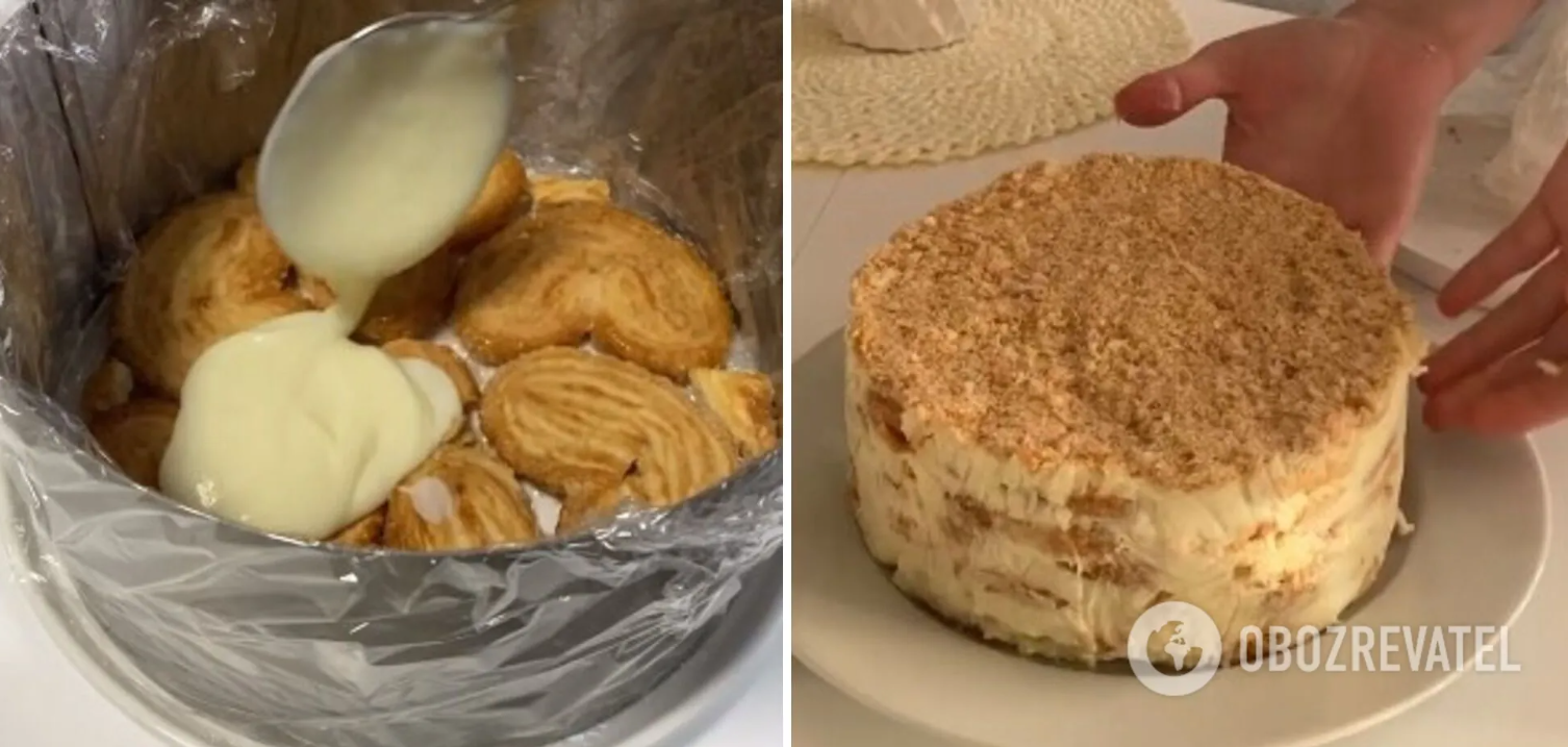 Napoleon cake made of cookies