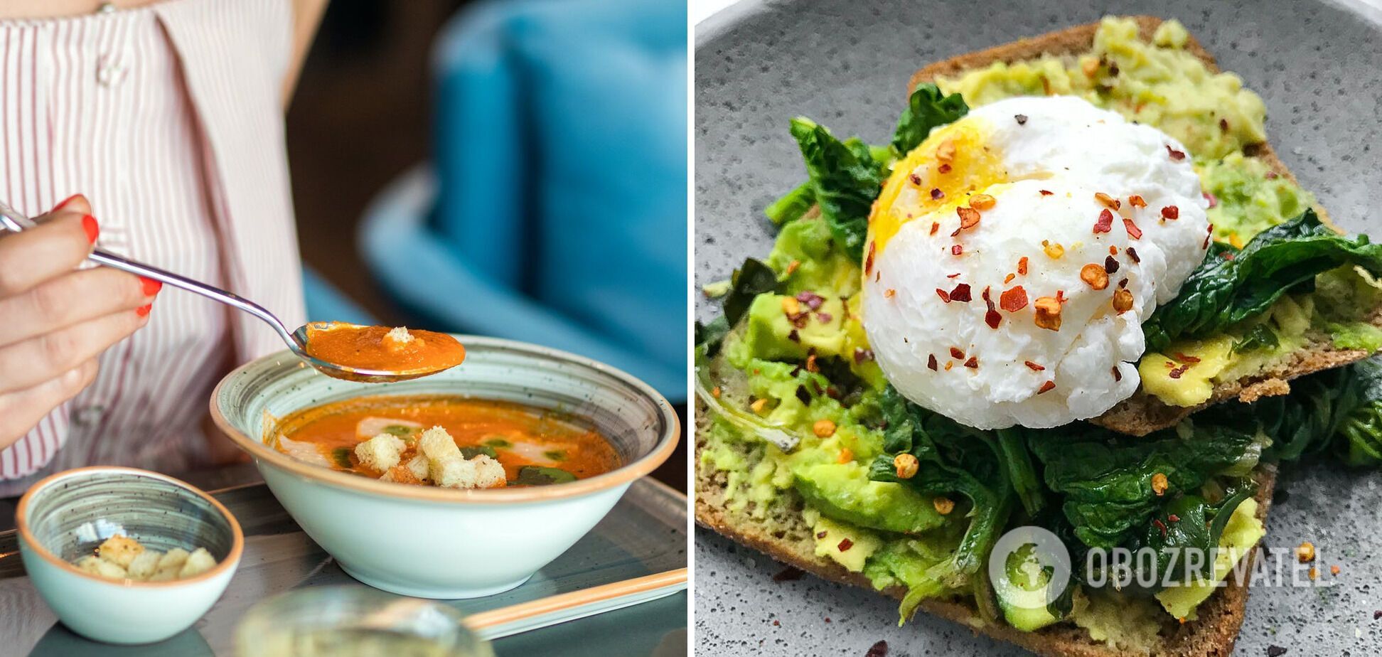 Lentil and avocado toast soup