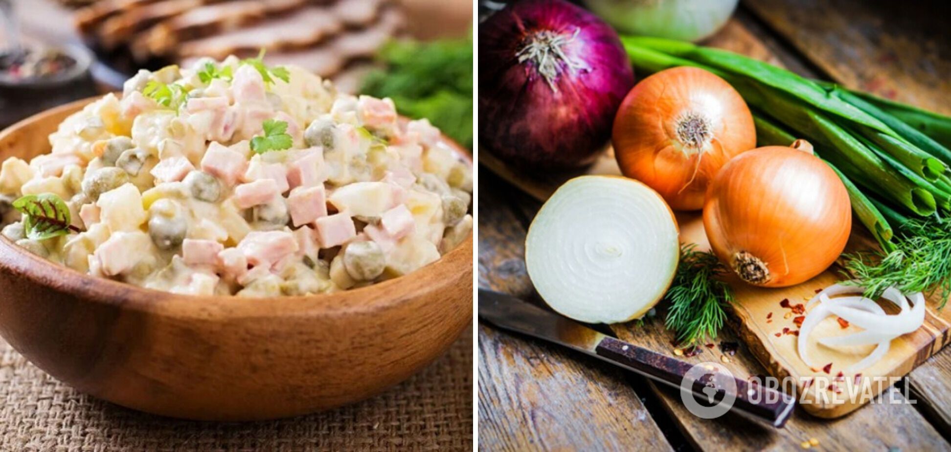 Preparing salad with green onions.