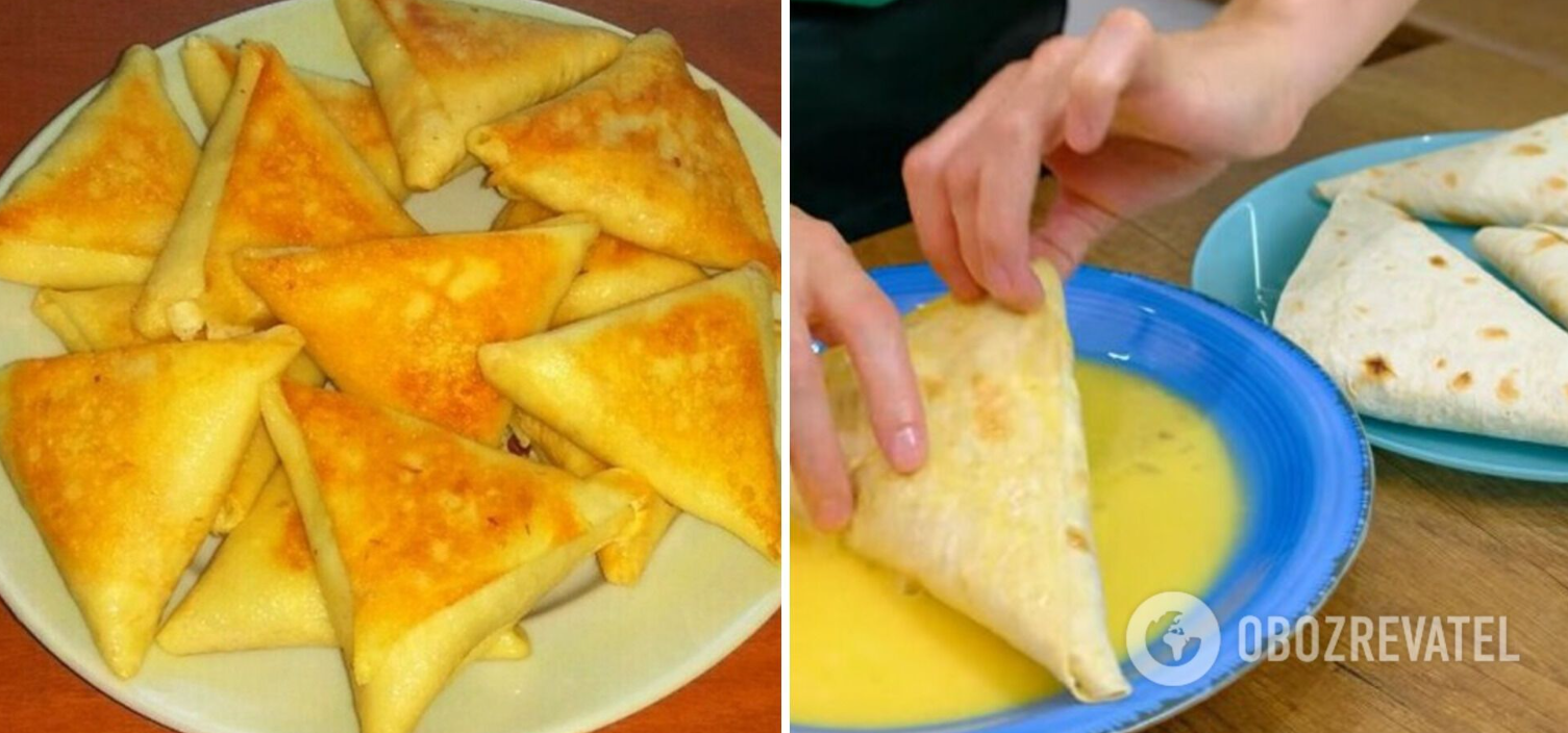 Triangles with meat in pancakes