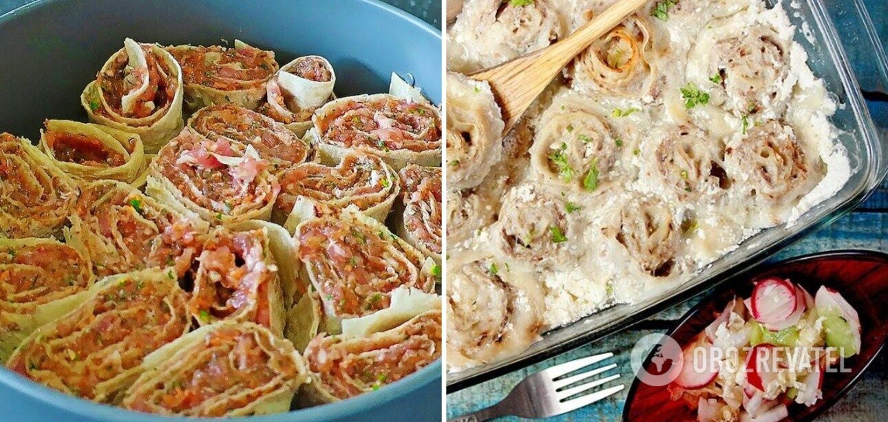 Delicious pita bread dumplings in the oven.