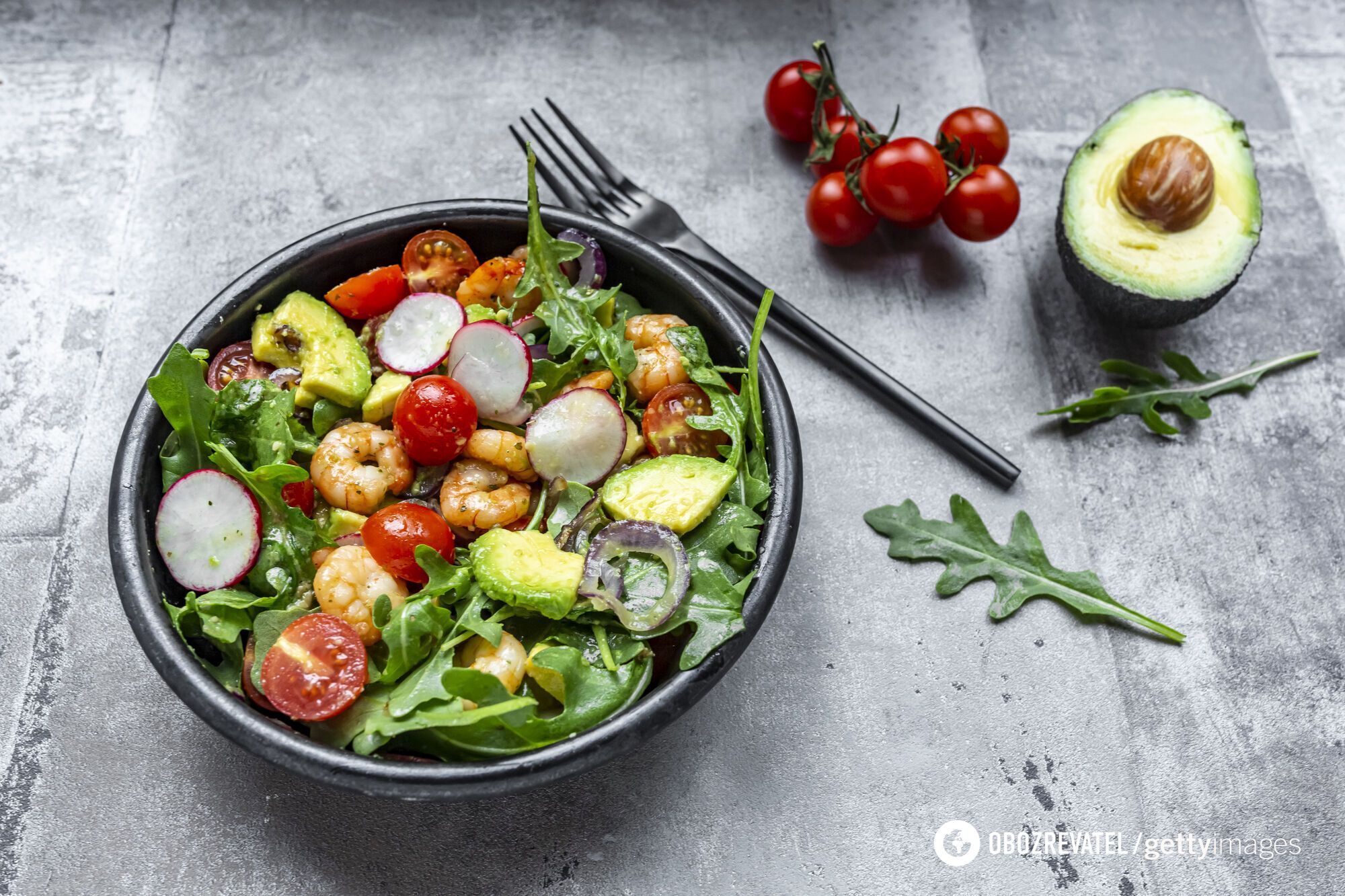 Shrimp and avocado salad for dinner