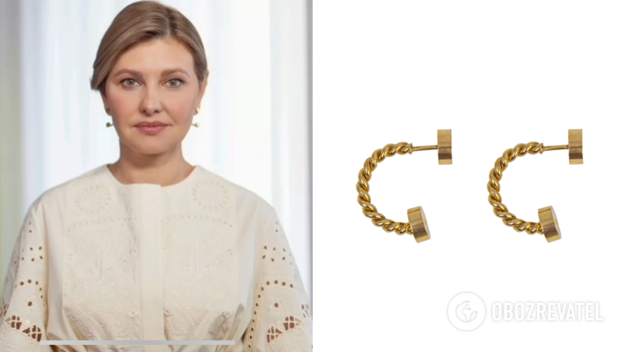 White embroidered shirt and Kyivan Rus-inspired earrings: Zelenska shines in elegant look from a Ukrainian brand