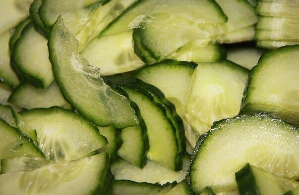 Smashed cucumbers with soy sauce marinade.