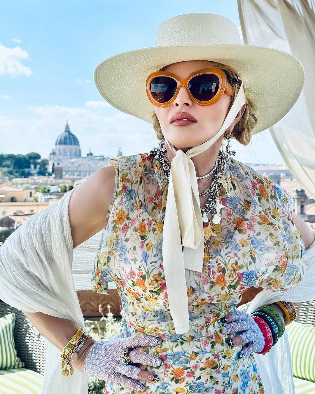 In a hat from a Ukrainian brand. Madonna showed new photos with her young boyfriend while on vacation in Rome