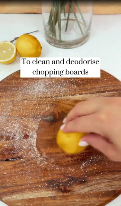 Lemon and salt removed dirt from the cutting board