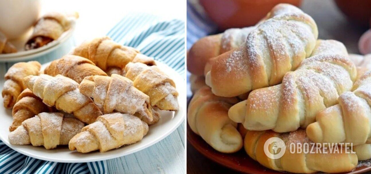 Delicious bagels with filling and powdered sugar