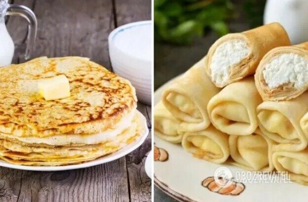 Homemade pancakes with fillings