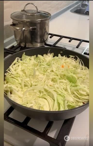 Frying cabbage for cabbage rolls