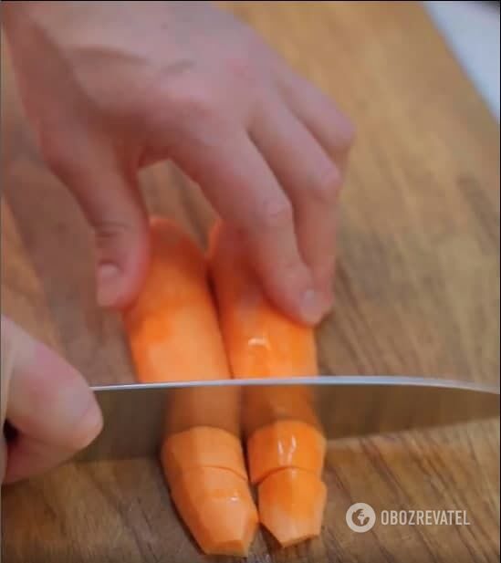 Cutting carrot.