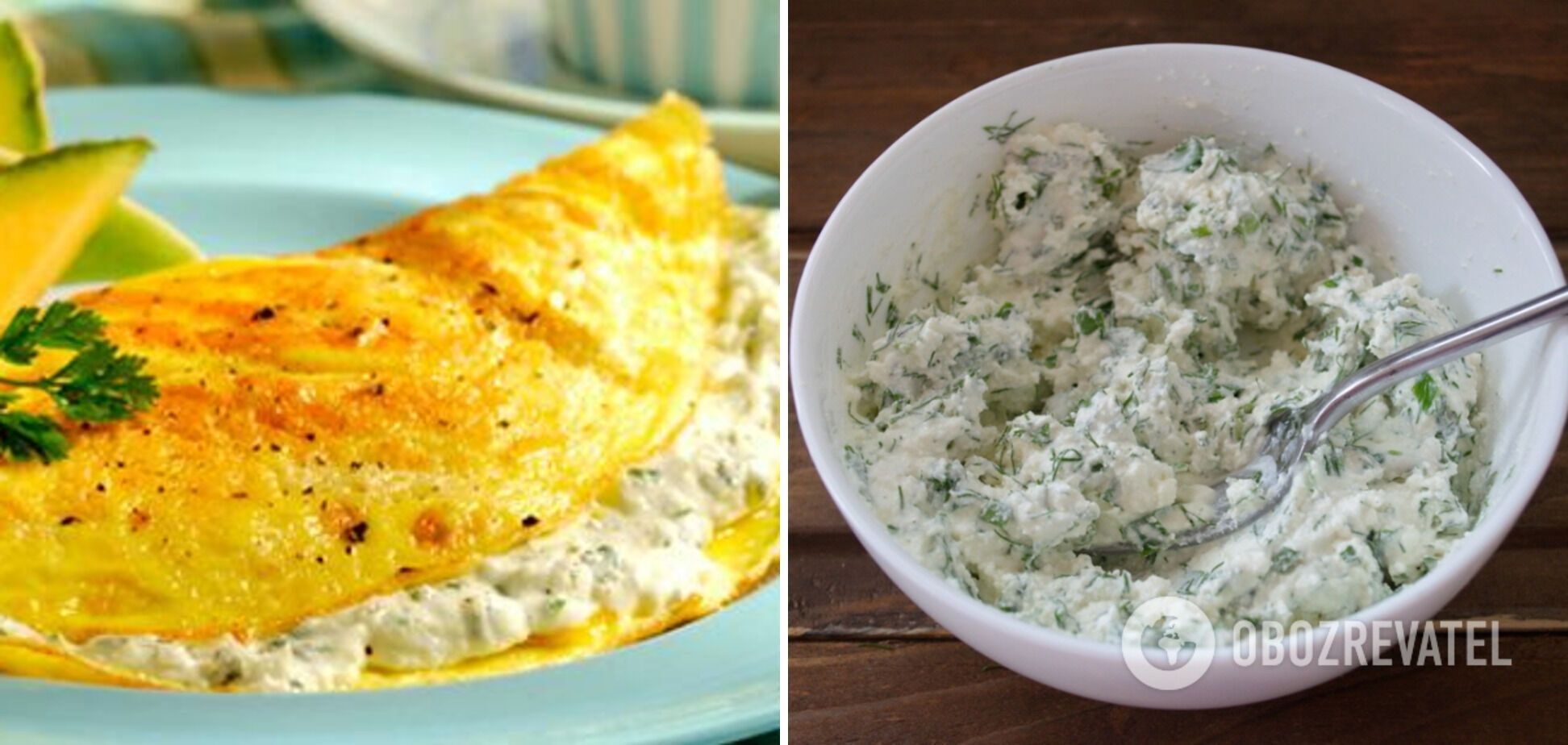 Cottage cheese and herbs - a filling for an omelet