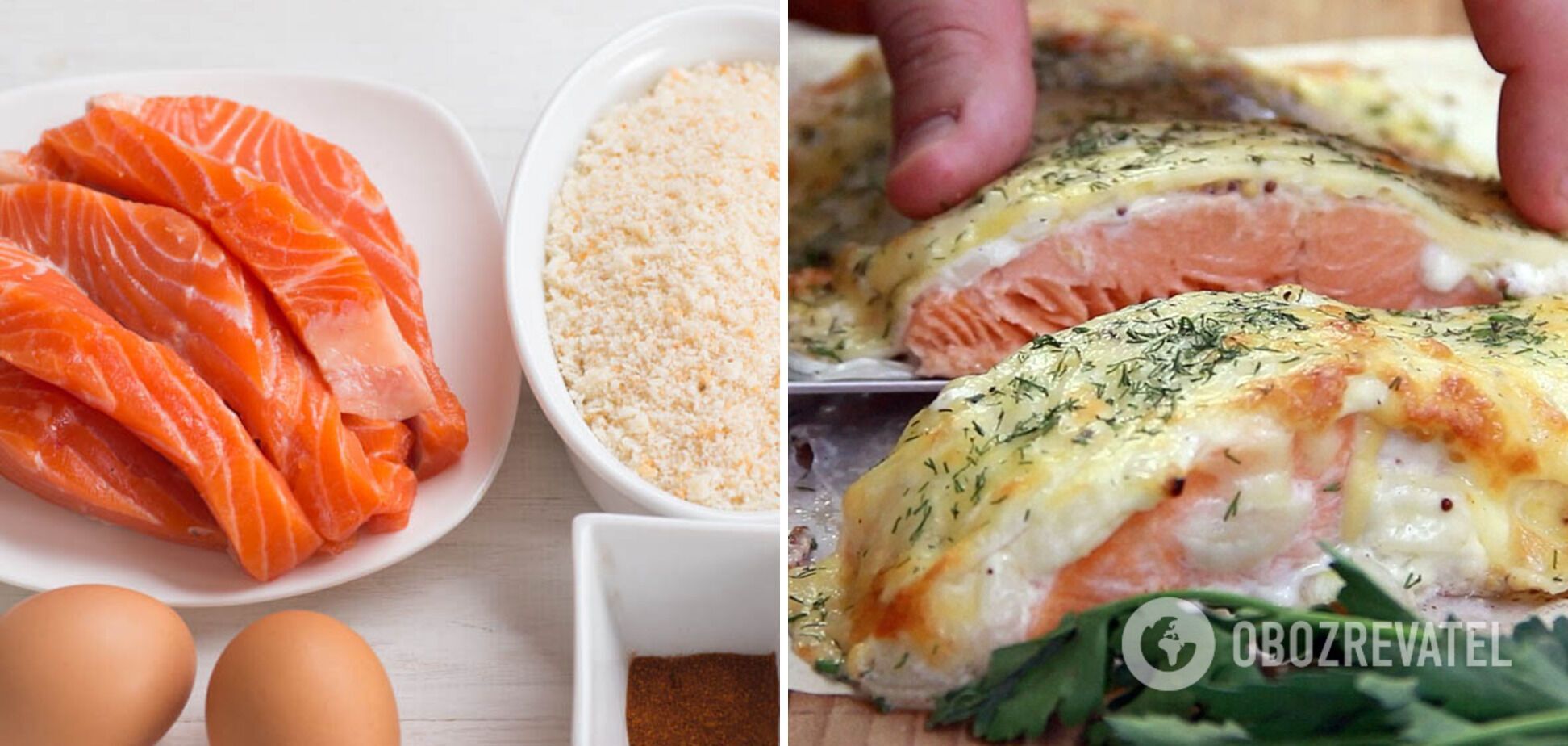 Mix eggs and grated cheese, then pour the mixture over the fish