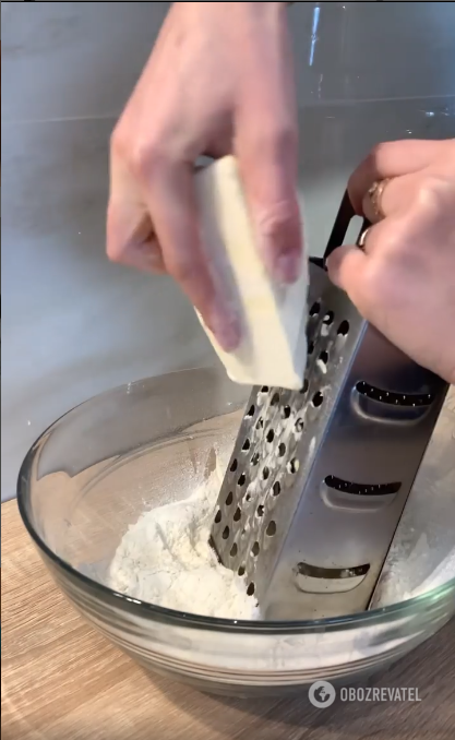 Grating butter.