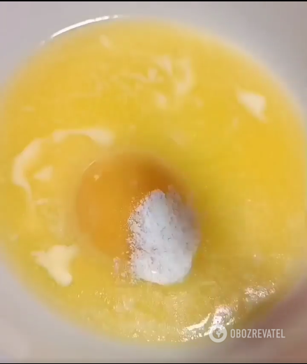 Beating eggs.