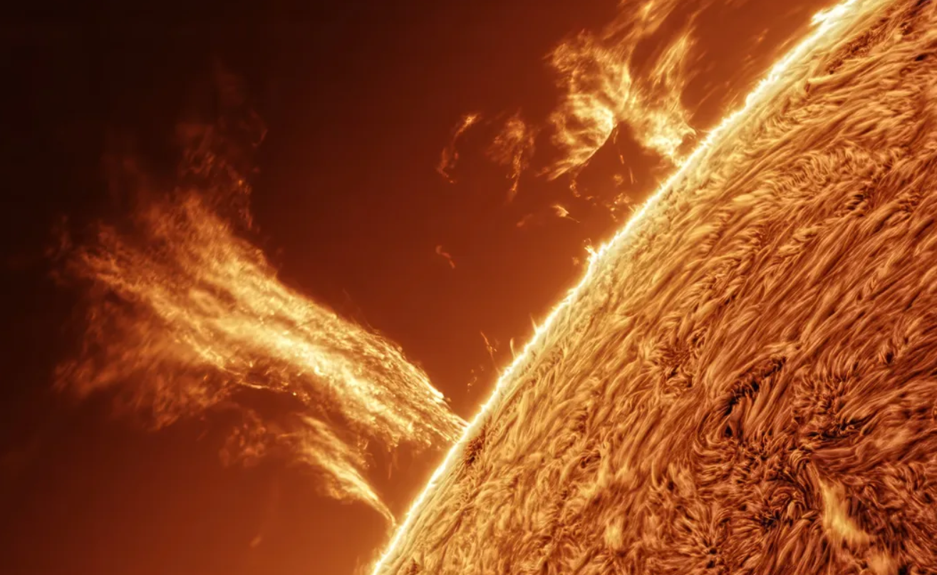 100,000-mile-high plasma tower erupts from the Sun, showing a real fireworks display. Photos and videos