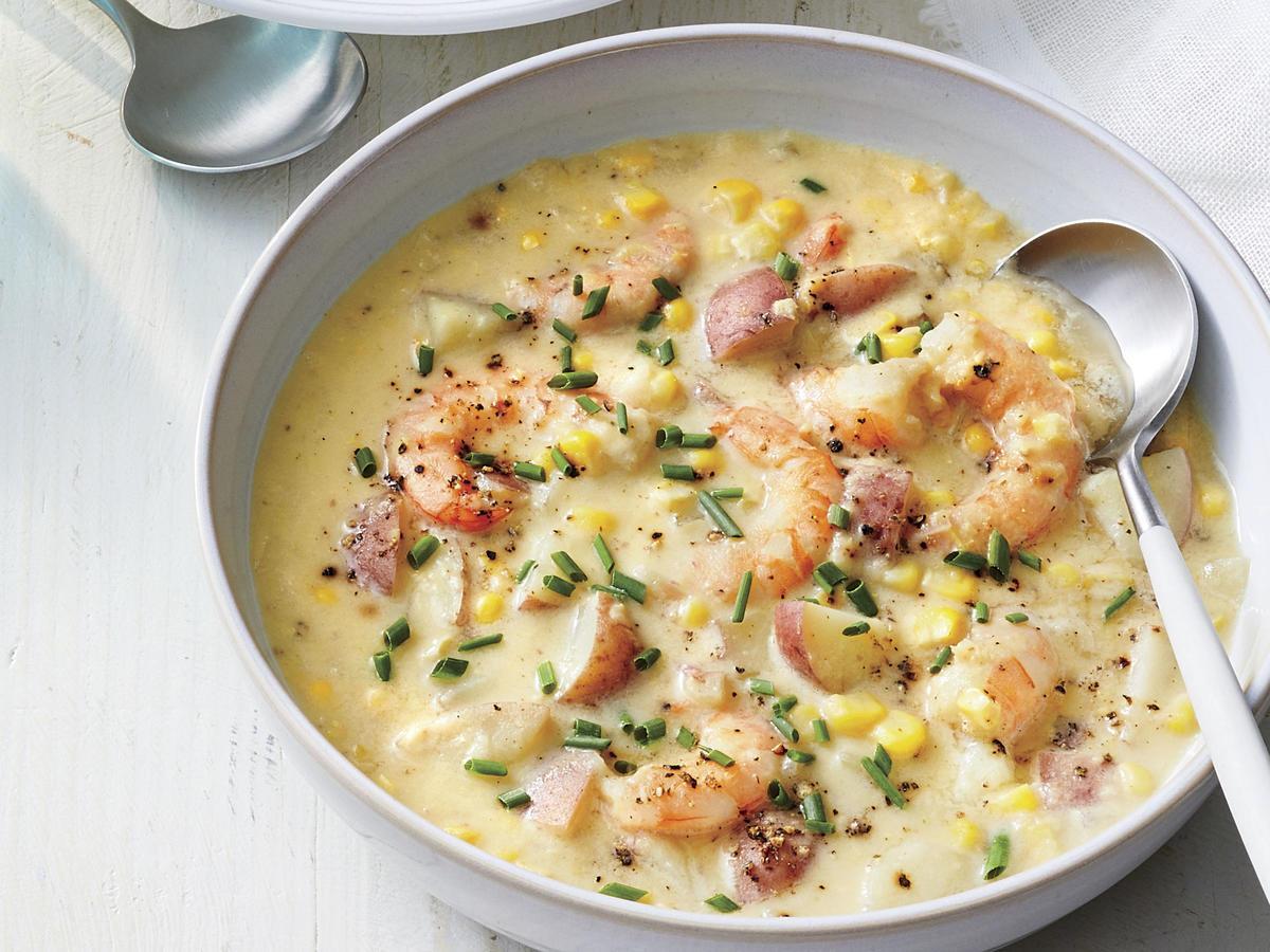 Soup of the day: cheese soup with shrimp and sweet corn