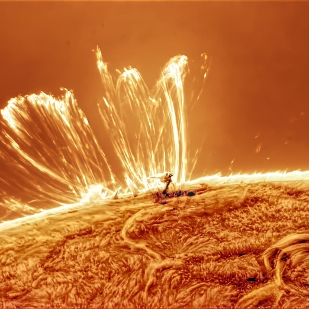 100,000-mile-high plasma tower erupts from the Sun, showing a real fireworks display. Photos and videos