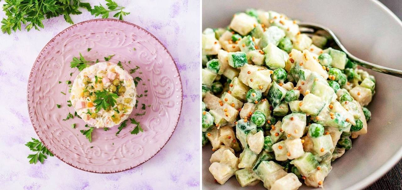 Recipe for healthy Olivier salad.