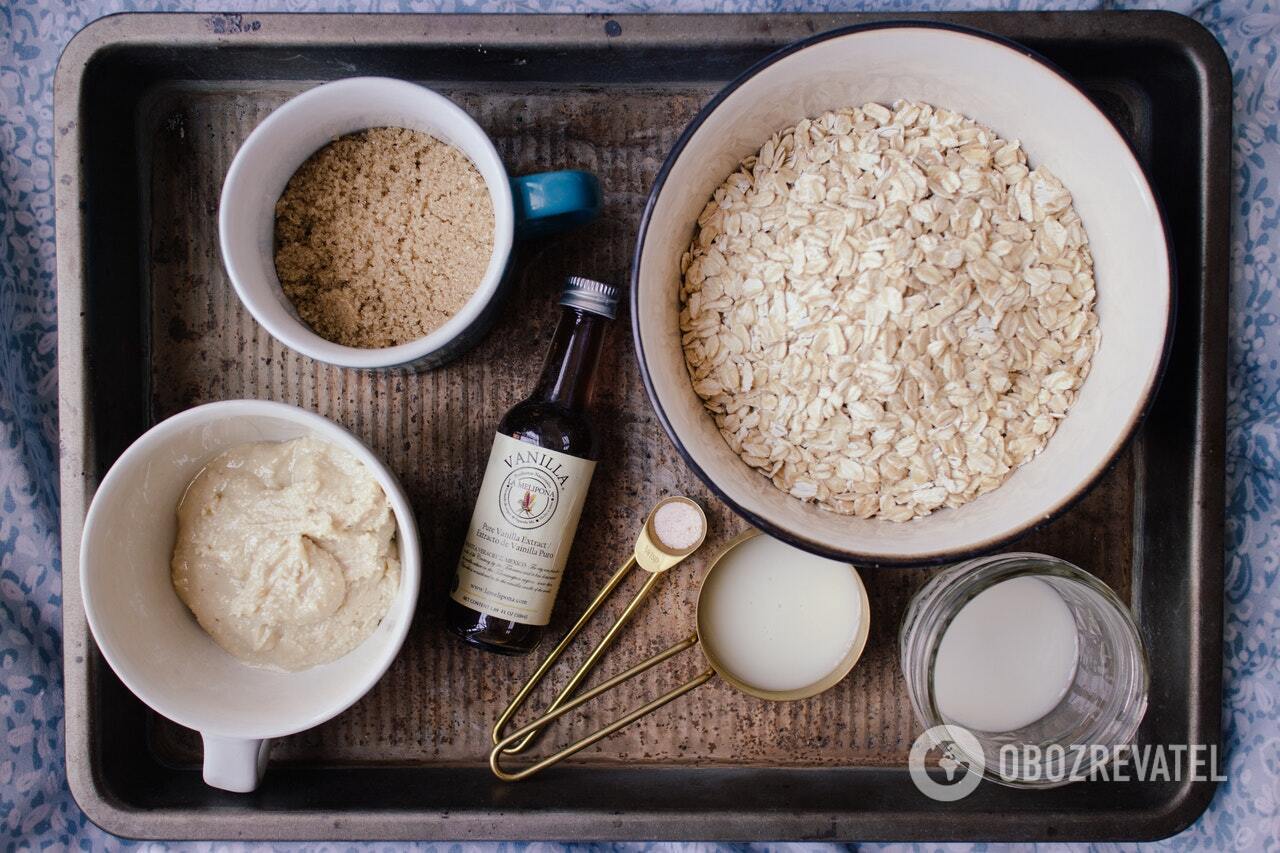 Ingredients for oatmeal cookies