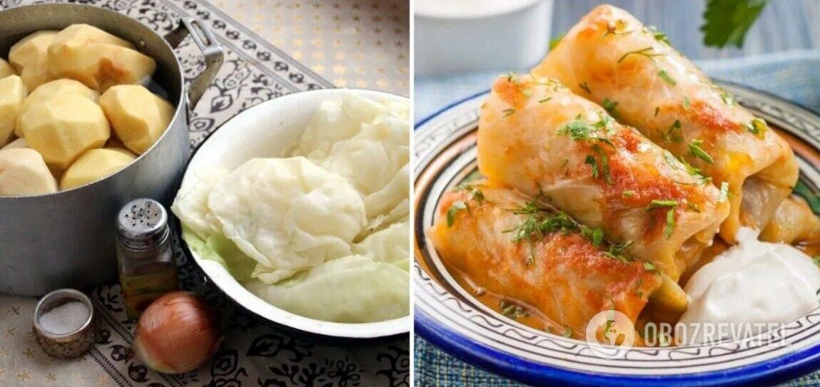 Stuffed cabbage rolls with sour cream sauce