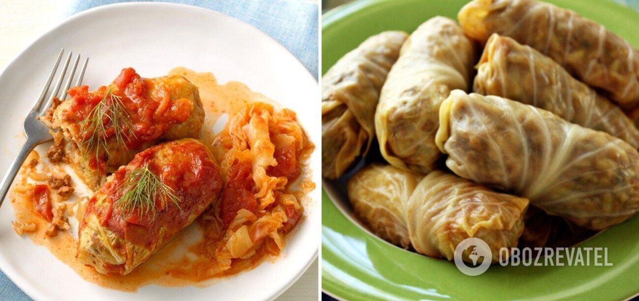 Cabbage rolls with dried and fresh mushrooms in the oven