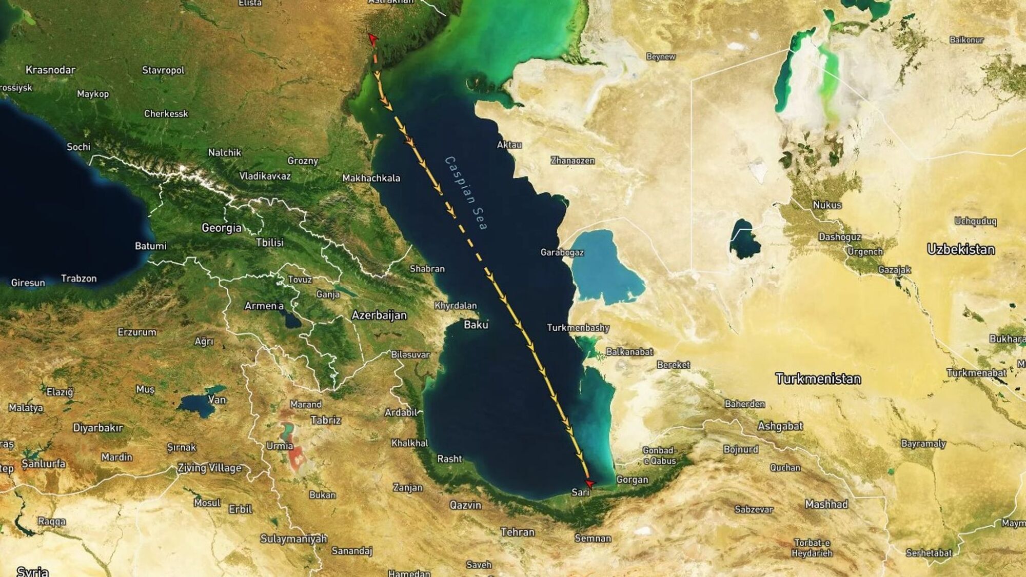 220 short-range missiles: a satellite image of a Russian ship transporting ballistic missiles from Iran. Photo