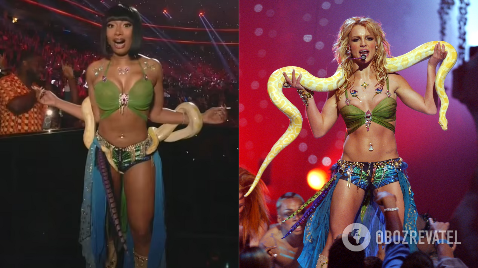 Stars at the MTV awards repeated iconic looks from Britney Spears and Madonna. Photo comparison