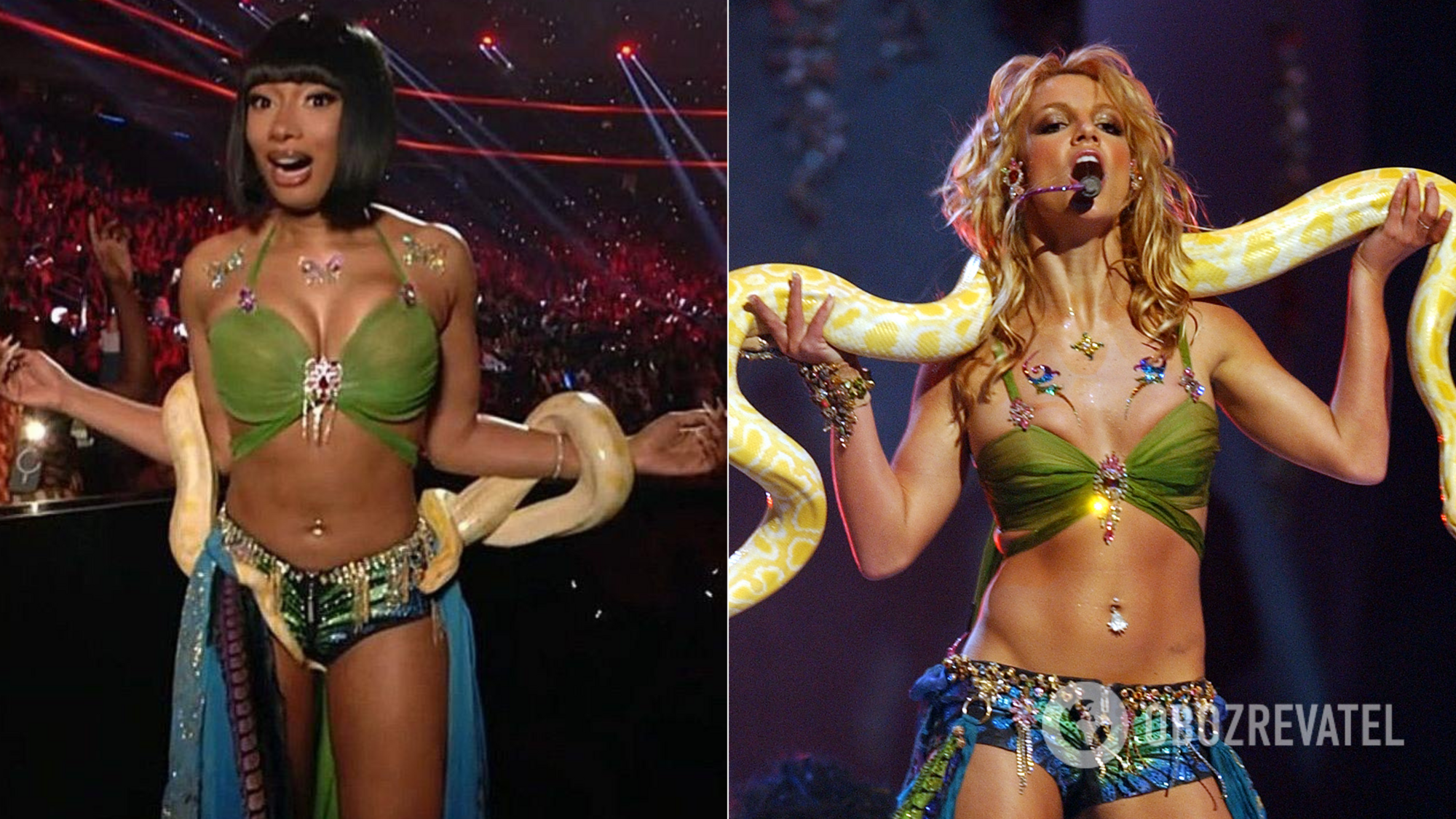 Stars at the MTV awards repeated iconic looks from Britney Spears and Madonna. Photo comparison