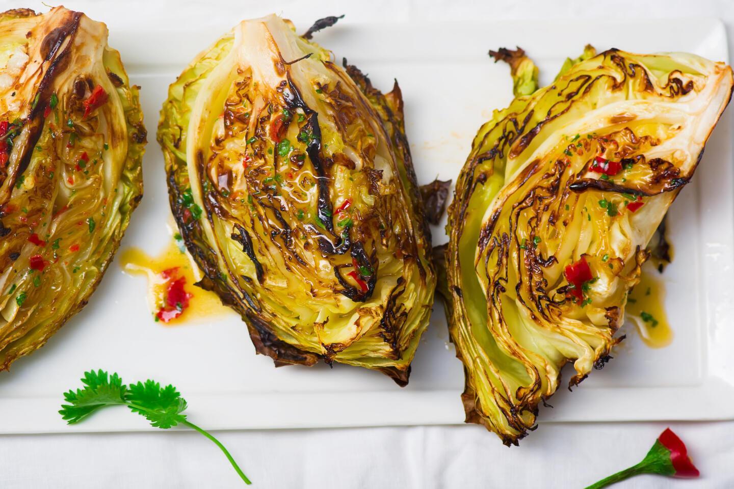 Cabbage steak with cheese and spices