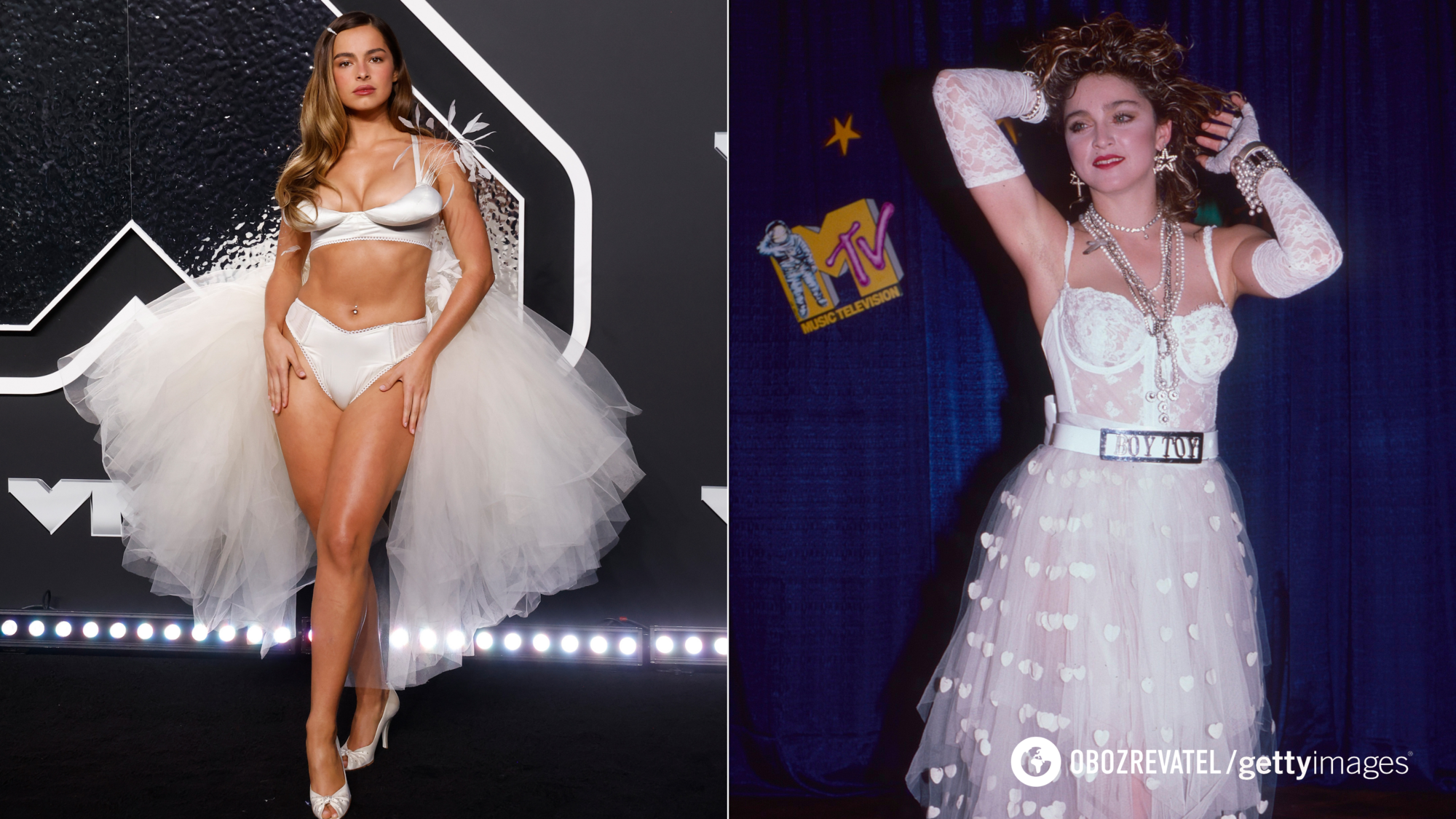 Stars at the MTV awards repeated iconic looks from Britney Spears and Madonna. Photo comparison