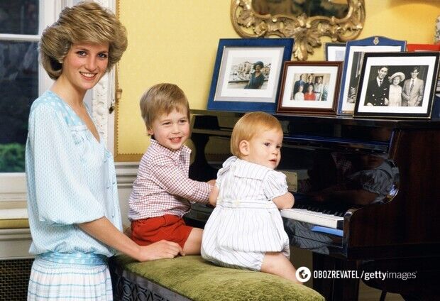 Princess Diana and her children Prince William and Prince Harry