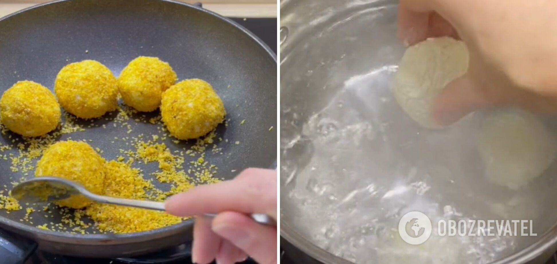 Boil the balls, then roll them in cornflake breading