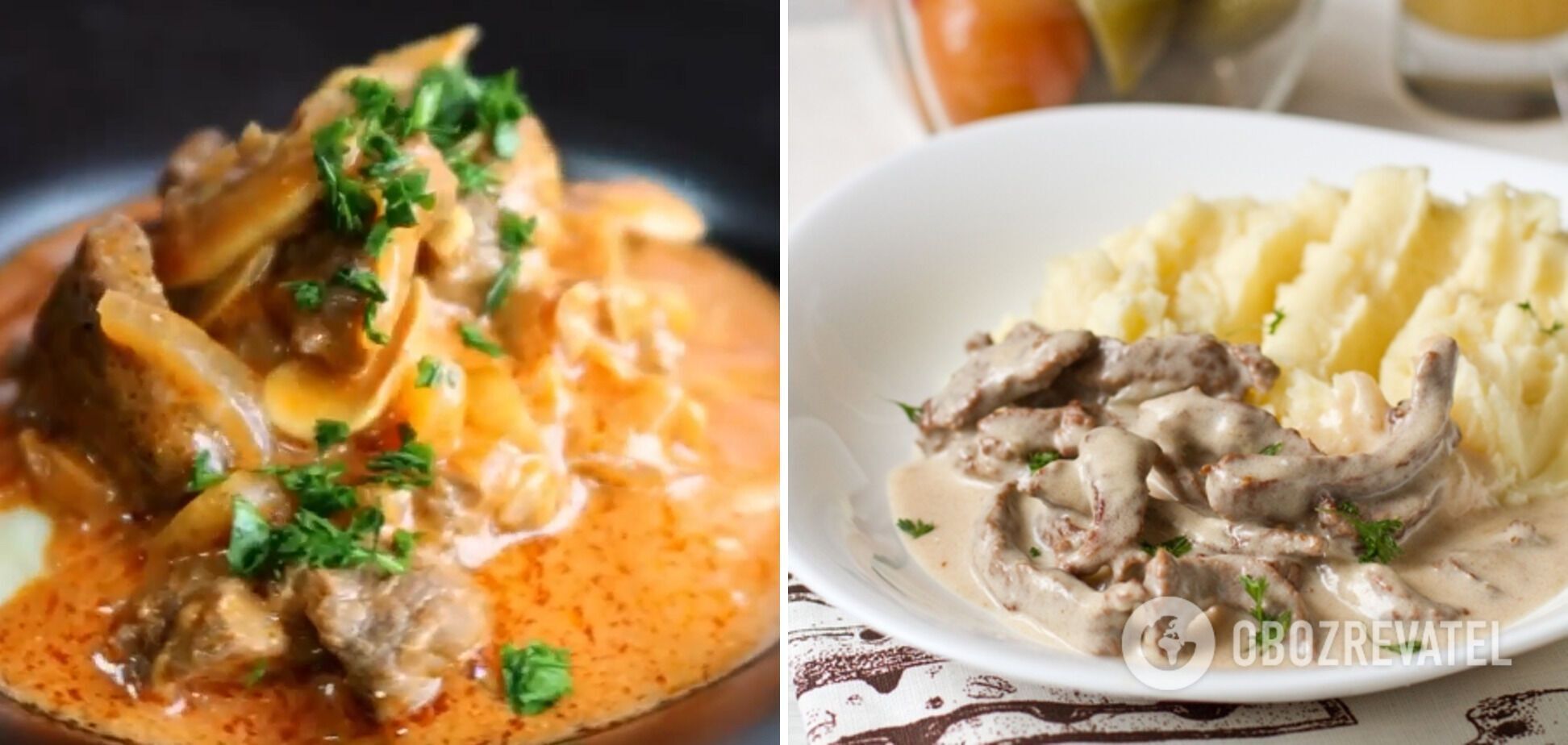 Beef stroganoff with mashed potatoes.