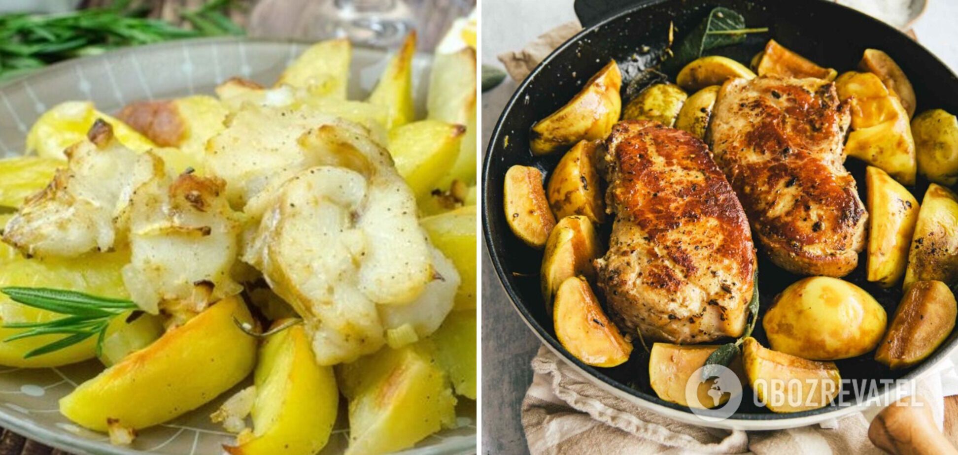 Baked potatoes with quince in the oven