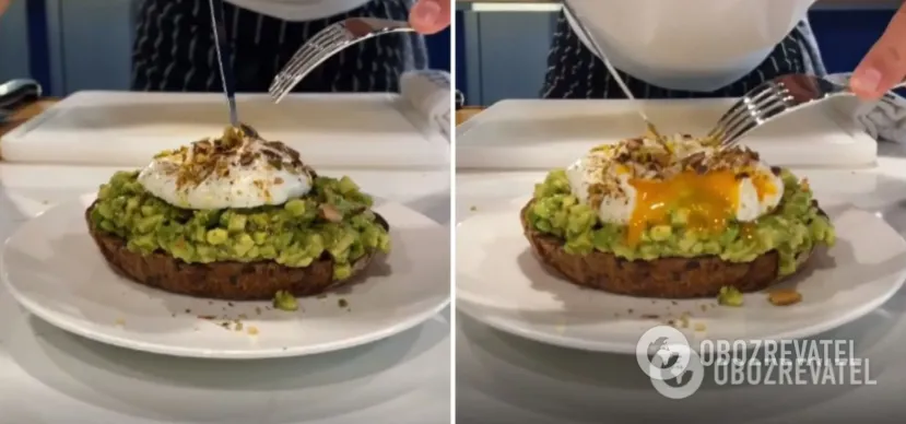 Classic poached egg with avocado toast.