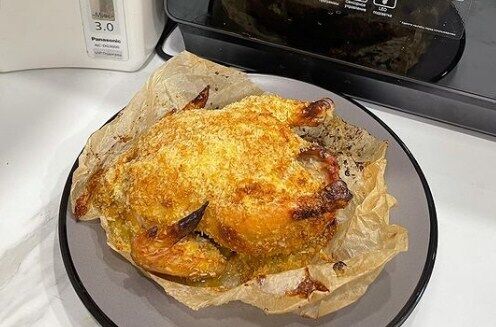 Chicken in coconut flakes.