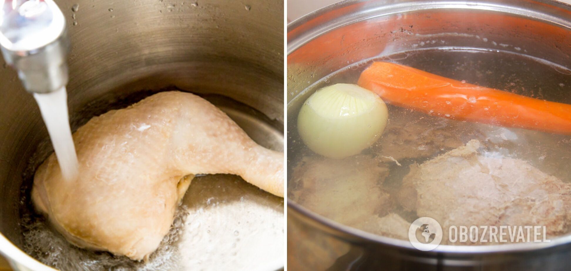 Boil meat with onions and carrots