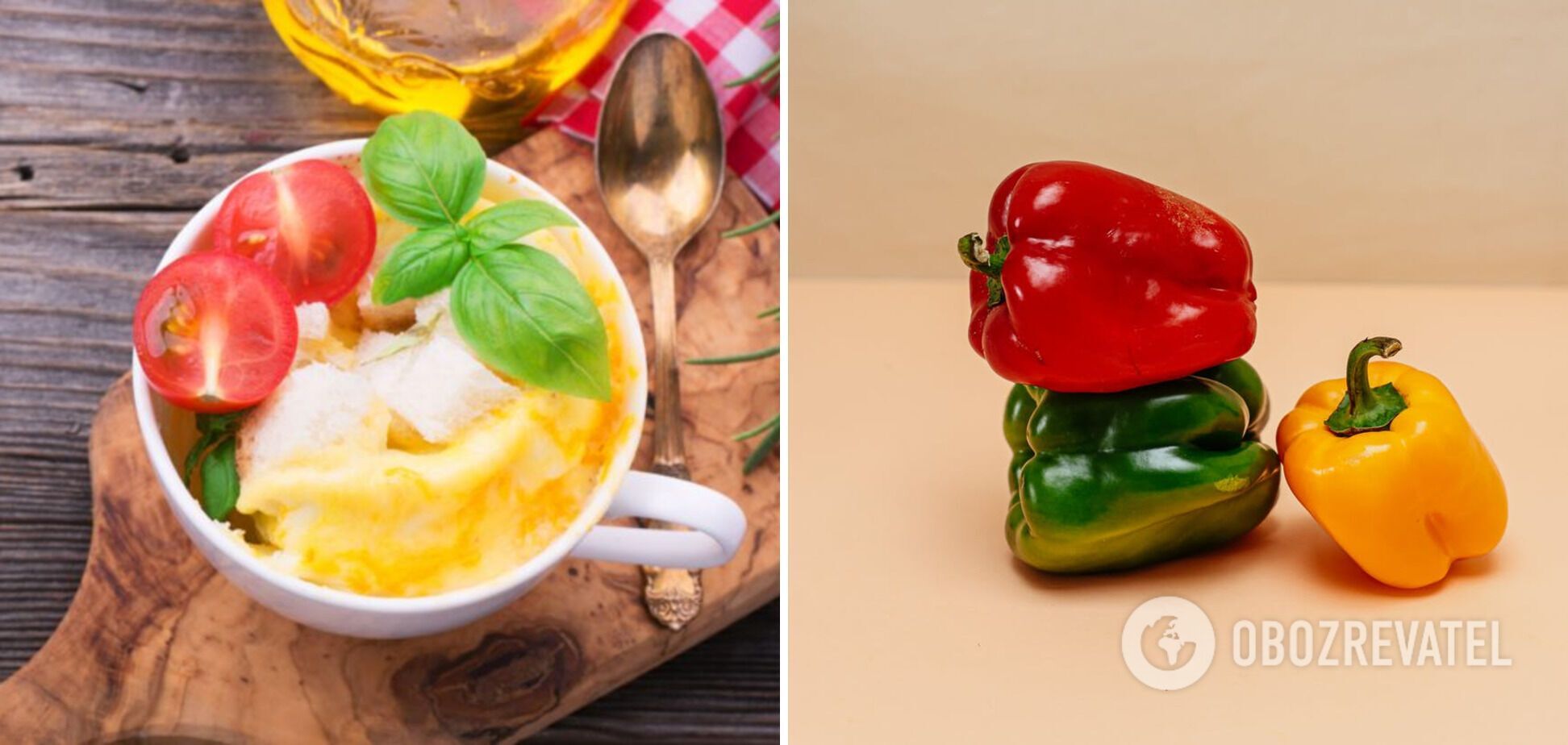 Omelette in a mug with bell peppers