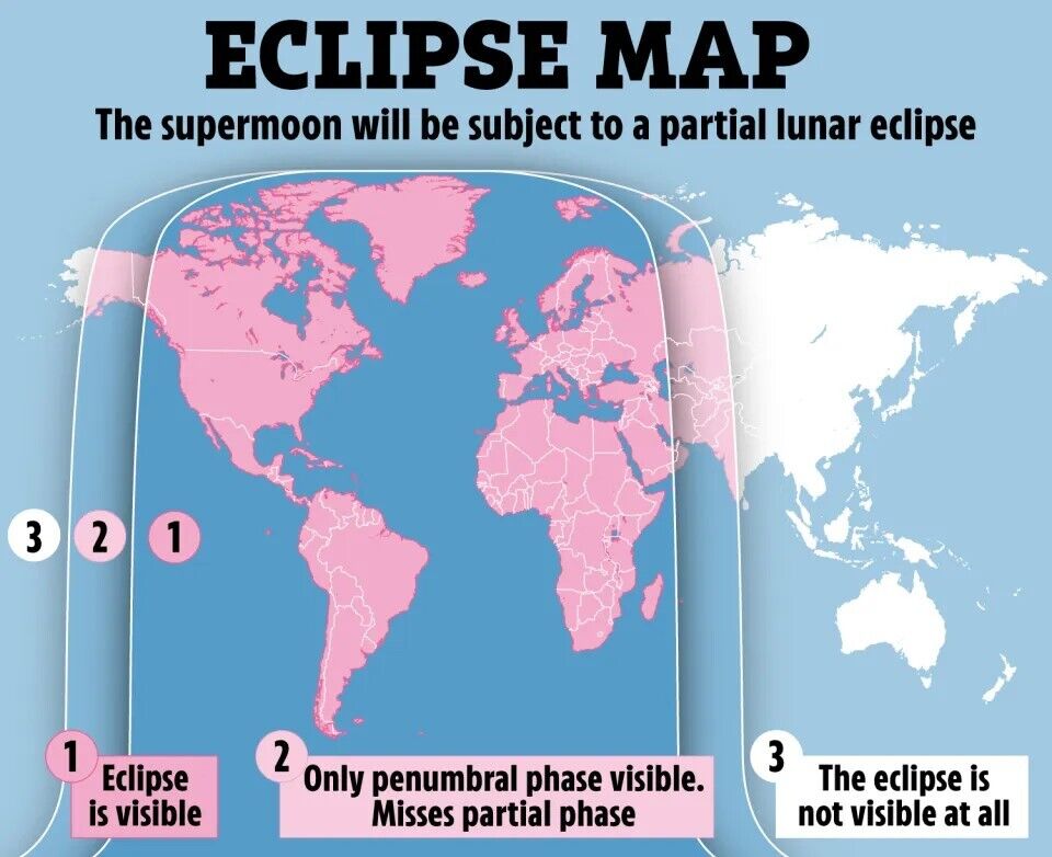 The world's inhabitants will be able to simultaneously see the Harvest Supermoon and a partial lunar eclipse: when and where to watch