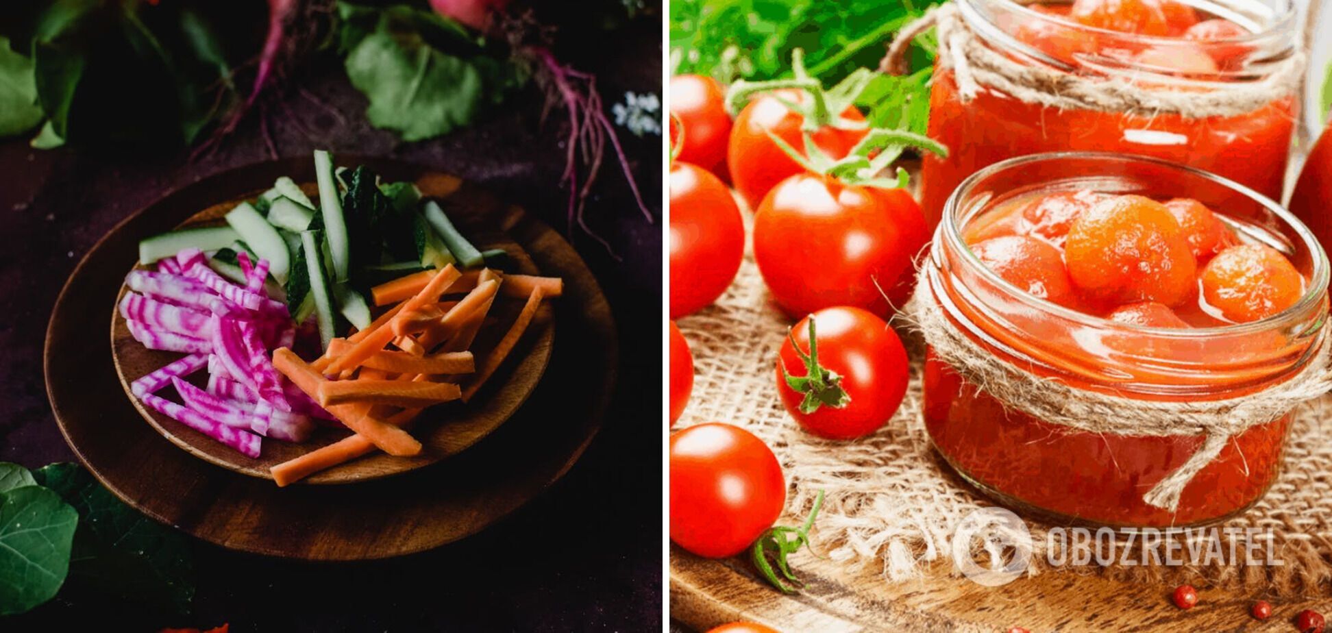 Ingredients for borscht - al dente vegetables and tomatoes in their own juice