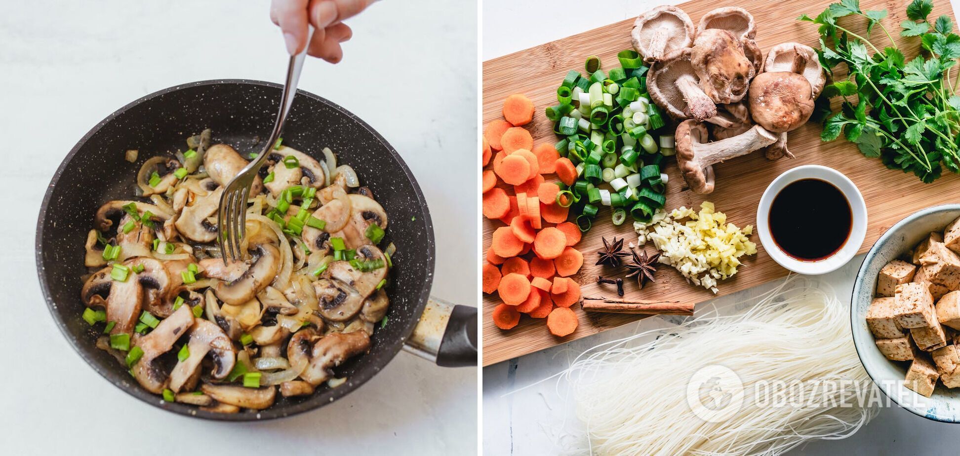 Combination of various vegetables and fried mushrooms with onions