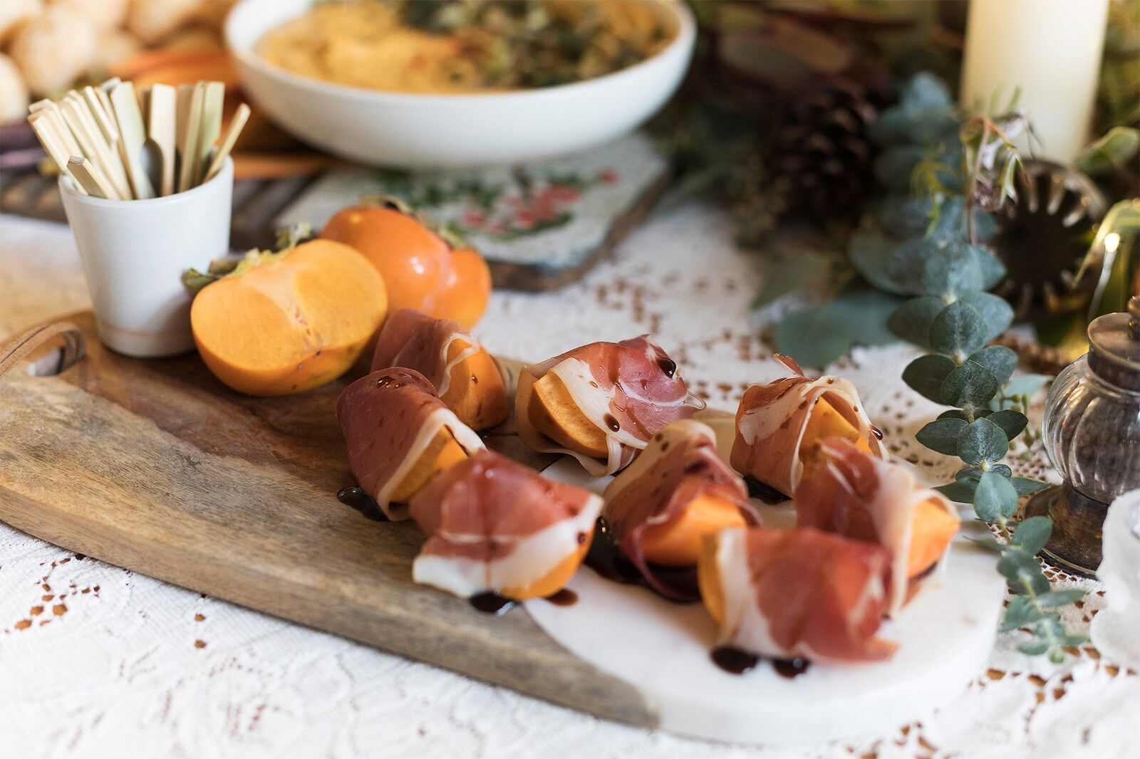 persimmons and jamon