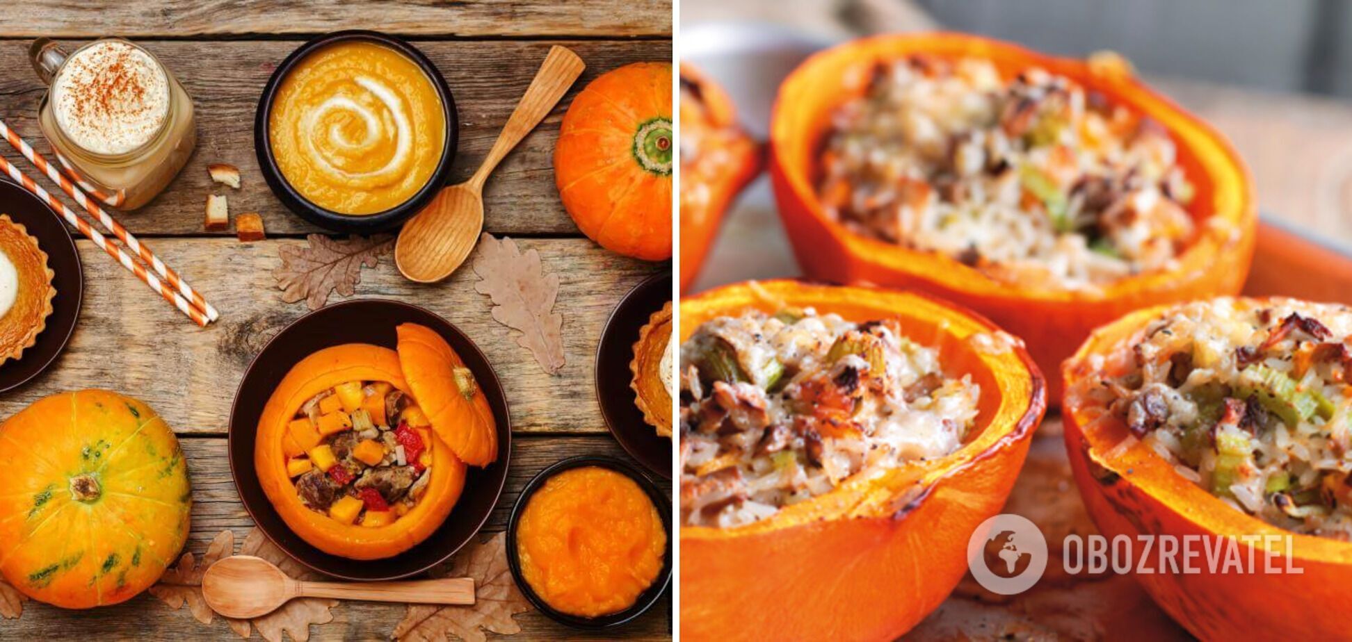 Pumpkin porridge with dried fruit in a pumpkin