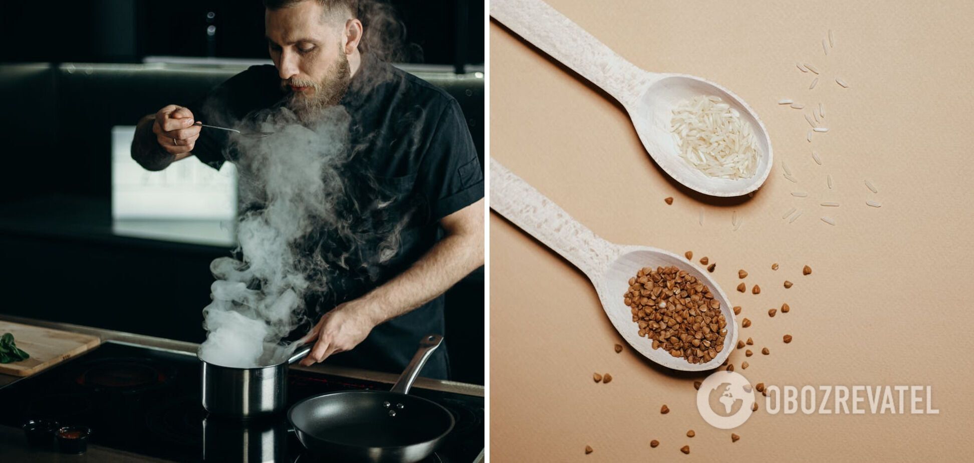 Cooking buckwheat in a traditional way.