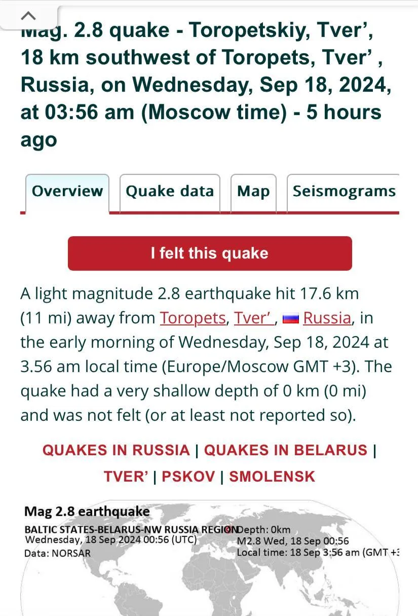 Earthquake in the area of the attacked ammunition depot reaches magnitude 2.8